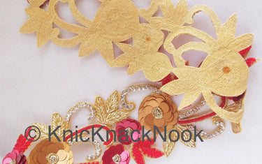 Wholesale Red / Blue & Gold Hand Embroidered Zardozi Cutwork Lace Trim Beaded Trim, Sequins Rhinestones Wedding Bridal Belt